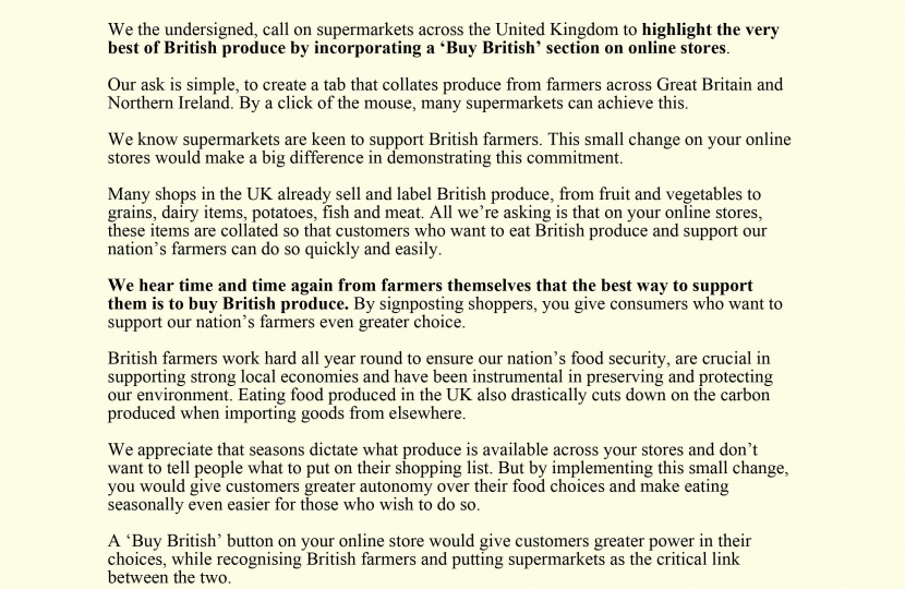 MPs letter to supermarkets